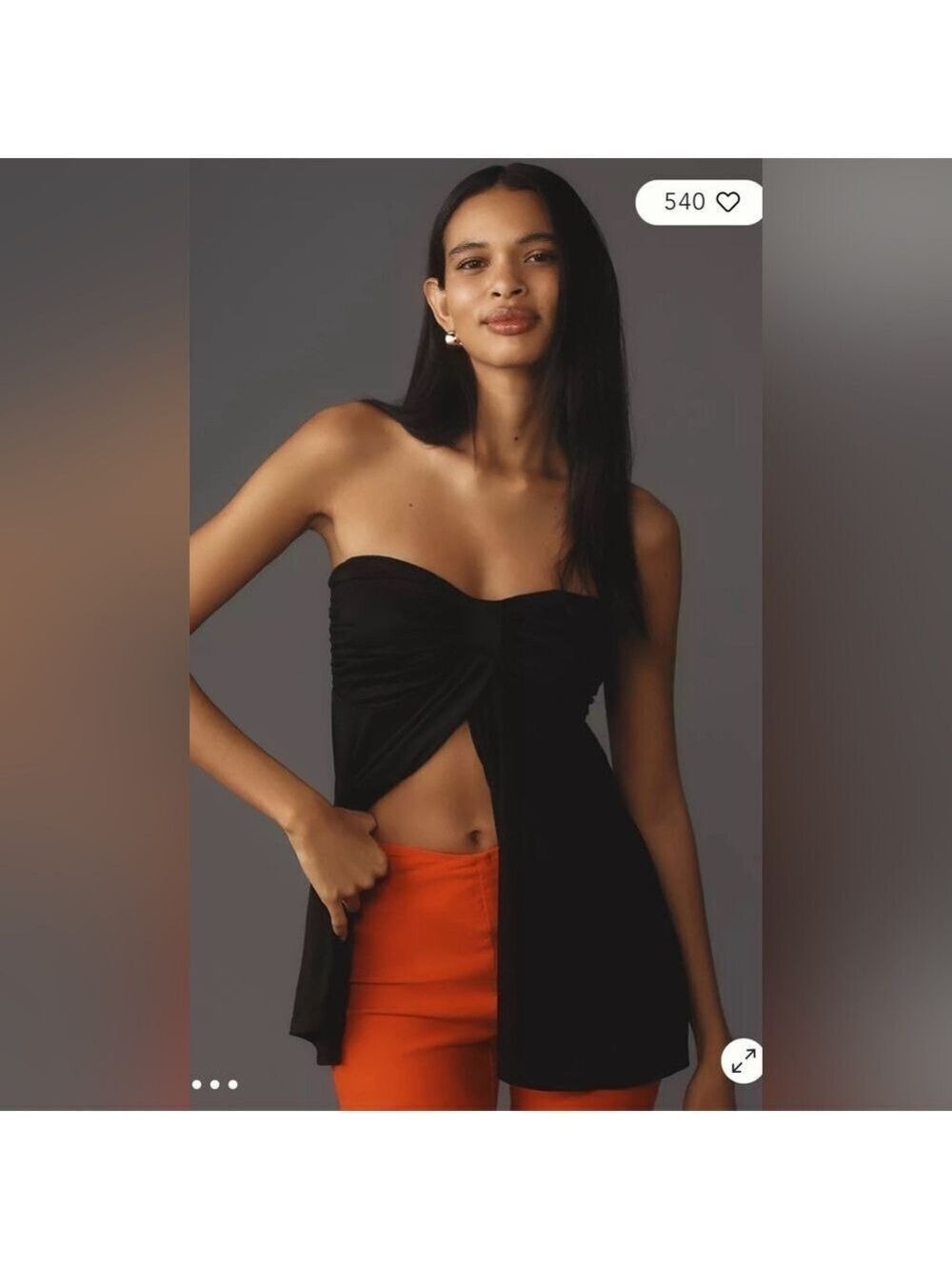Anthropologie Fly Away Strapless Tunic Top Black Wrap Front Size Medium